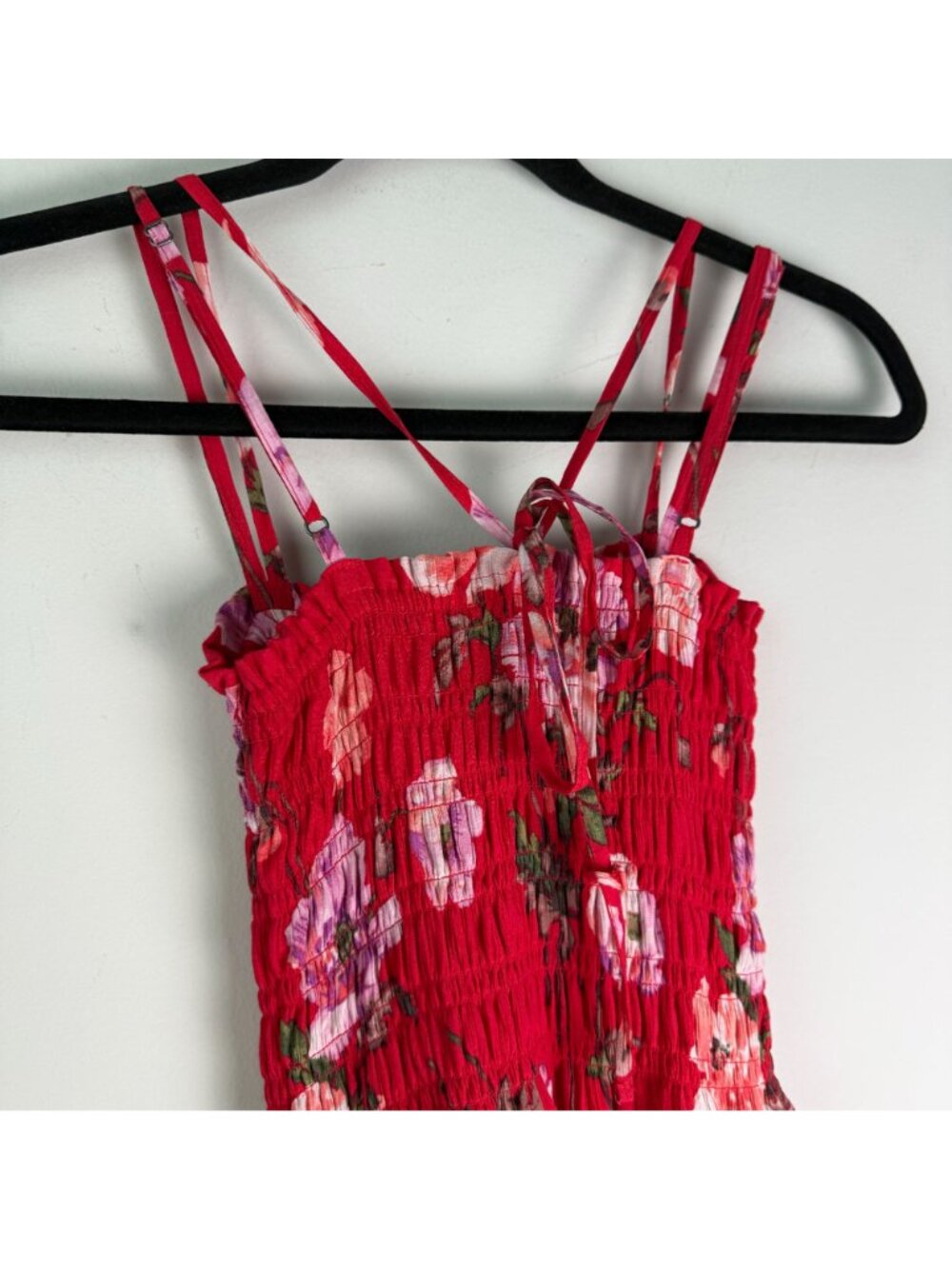 Abercrombie & Fitch Smocked Bodice Maxi Dress Red Floral Print XXSP Vacation - Picture 9 of 12